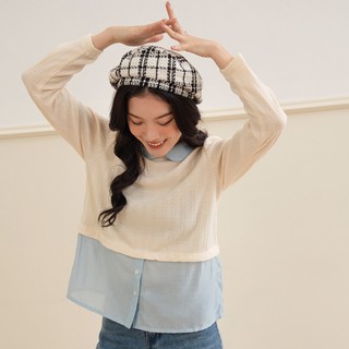 BLEUBIRD Áo len mỏng phối lụa Combined Top