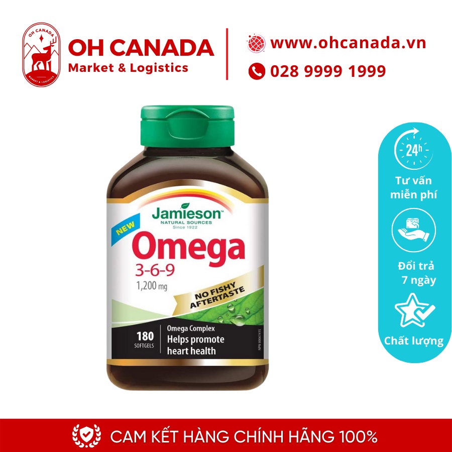 Viên uống dầu cá Jamieson Omega 3-6-9 1200mg không có dư vị tanh 180 viên