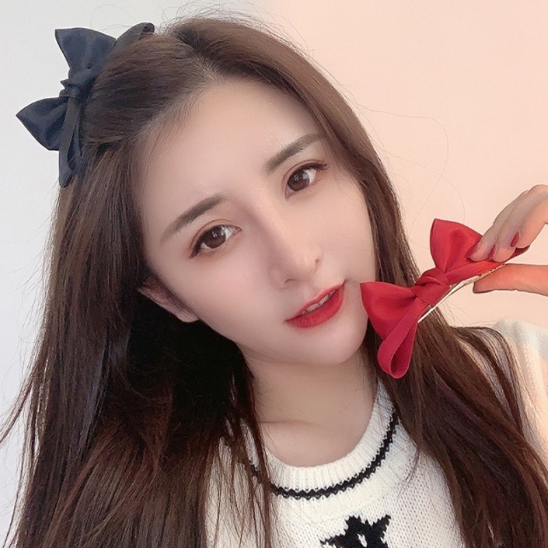 Kẹp Tóc Hình Nơ Màu Đỏ / Đen Thời Trang Hàn Quốc