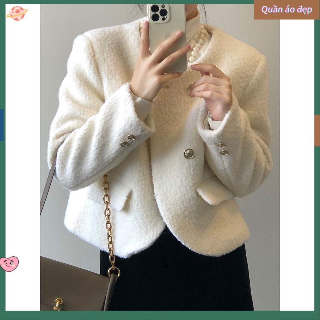 🎀áo dạ tweed áo khoát nữ Áo Khoác Len Ngắn Đệm Mút Dày Thời Trang Thu Đông Cho Nữ