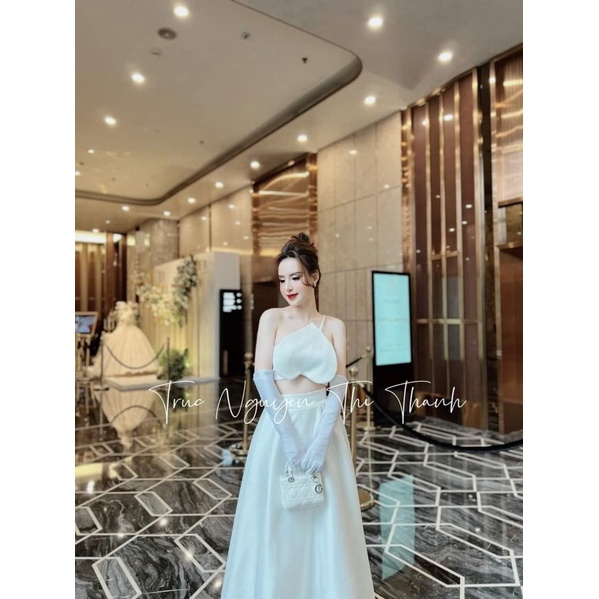 Sét váy xoè áo tim phom dài đep y hình kèm hình thật