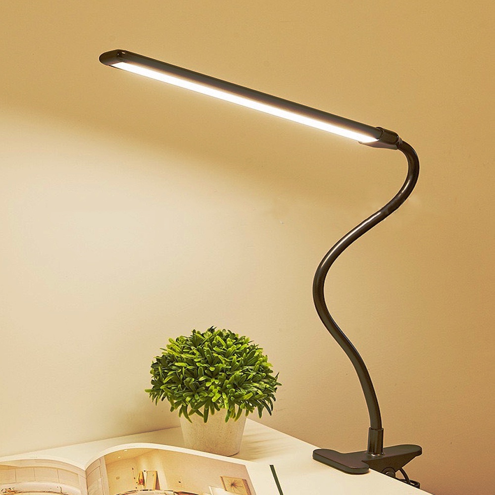 Đèn Học, Đèn đọc sách và Làm việc kẹp bàn đầu giường LED 8W, Nguồn USB 5V, Thân đèn Kim loại uốn 360°