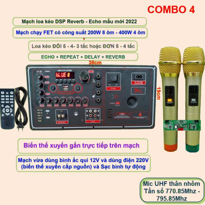 Mạch loa kéo Reverb DSP chạy FET công suất 200W 8 ôm – 400W 4ôm 3 4 5 TẤC ĐÔI   kèm mic