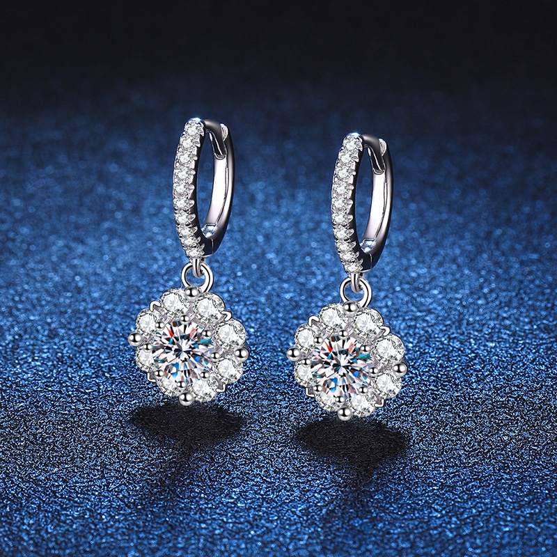 Kim Cương Nhân Tạo Moissanite (5mm) Bông tai nữ 925 bạc 0,5 + 0,5 carat D màu Mossan khoan có thể vượt qua bút kim cương với giấy chứng nhận xác nhận bông tai mặt dây chuyền