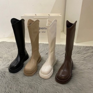 Giày bốt cổ cao đế vuông mũi tròn khóa kéo vintage,giày bốt nữ ulzzang, hàn quốc - iclassy_shoes