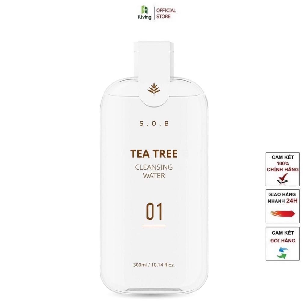 Nước tẩy trang dịu nhẹ cho mọi loại da S.O.B Tea Tree Cleansing Water 300ml ILIVING-SOBNTT300