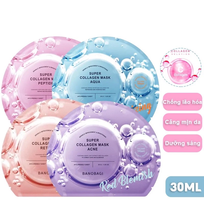 Mặt Nạ Miếng Ngừa Lão Hóa, Bổ Sung Collagen, Dưỡng Trắng & Cấp Ẩm Banobagi Vitamin, Super Collagen Mask 30ml