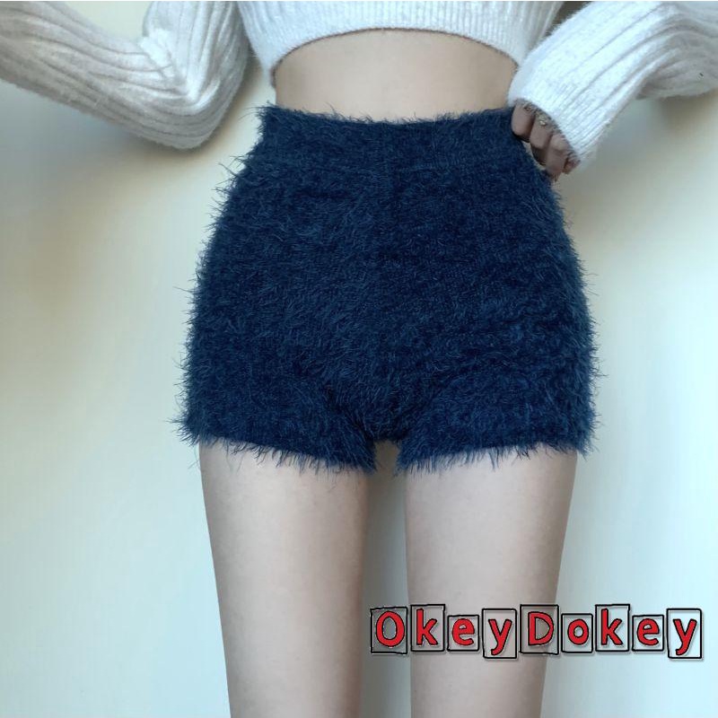 Quần Short Lưng Cao Dáng Ôm Vải Lông Mềm Mại Co Giãn Thời Trang Mùa Đông Cho Bạn Gái