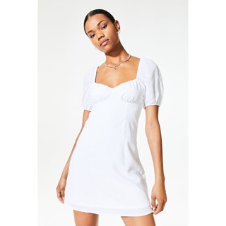 H&M Đức - Đầm babydoll tay bồng ngắn dễ thương màu trắng trơn sale auth new tag cao cấp chính hãng 1095252001