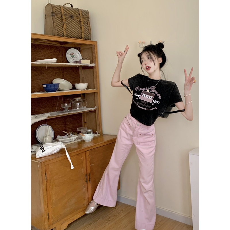 Cocory vn Áo Thun Nữ Ngắn Tay Cổ Tròn In Hình Thời Trang