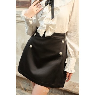 DARLING.ISM - Chân váy ngắn chữ A phối nút đá sang trọng Amber skirt vải phi P cao cấp