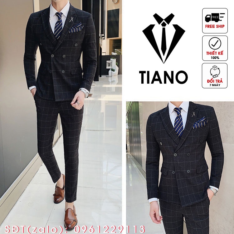 Vest nam, bộ vest nam đen kẻ ô vuông 6 cúc kiểu dáng hàn quốc - chất vải sịn, đủ size.