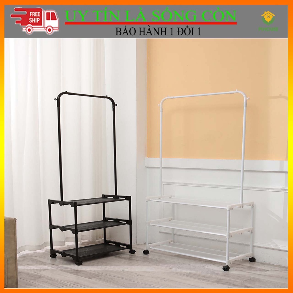 Bán Sỉ Giá Treo Quần Áo Thiết Kế Mới Sang Trọng Chữ H 3 Tầng Có Góc Để Giày Dép Khung Thép Có Bánh Xe Di Chuyển