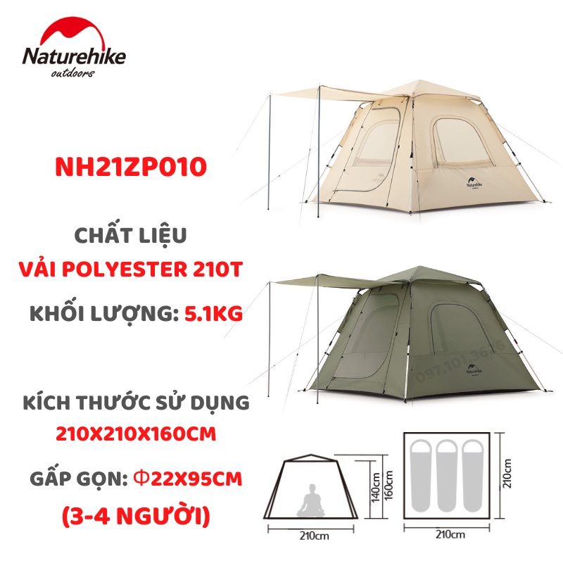 LỀU DÃ NGOẠI CHO 4 NGƯỜI MẪU MỚI NATUREHIKE NH21ZP010