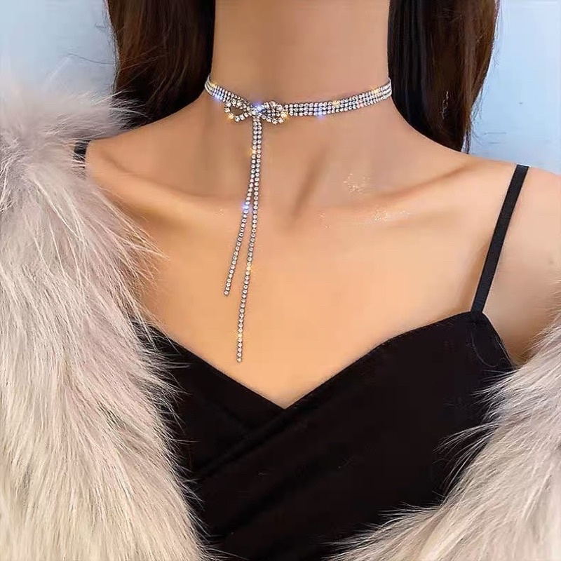 Choker đính đá hình nơ bling bling dự tiệc - Khanturban.vn
