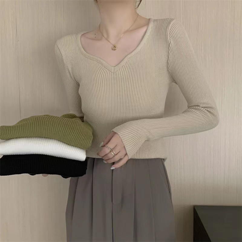 IELGY  IELGY Áo Thun Dệt Kim Tay Dài Màu Sắc Đơn Giản Dễ Phối Đồ Thời Trang Cho Nữ