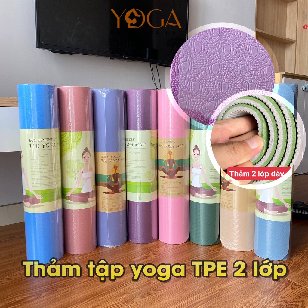 Thảm tập yoga TPE 2 lớp dày 6mm chống trượt, màu đẹp