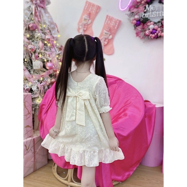Váy cho bé gái Mykids Váy Thiết Kế 2 lớp Lụa tơ cao cấp dáng babydoll màu kem siêu xinh cho từ 8-32kg