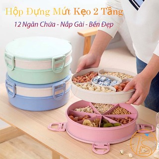 Hộp Đựng Mứt Tết 2 Tầng Với 12 Ngăn Đựng Bánh Kẹo Riêng Biệt Có Nắp Đậy Kín - Quà Tặng Tết 2023