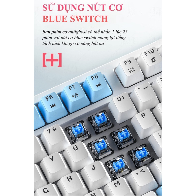 Bàn phím cơ blue switch YINDIAO K700 thiết kế mini 96 phím với nút vặn đa năng có 12 chế độ đèn LED siêu đẹp - NK