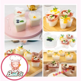 Ly nhựa đựng bánh mousse hình trái tim, ly đựng bánh panna cotta hình tim + kèm nắp