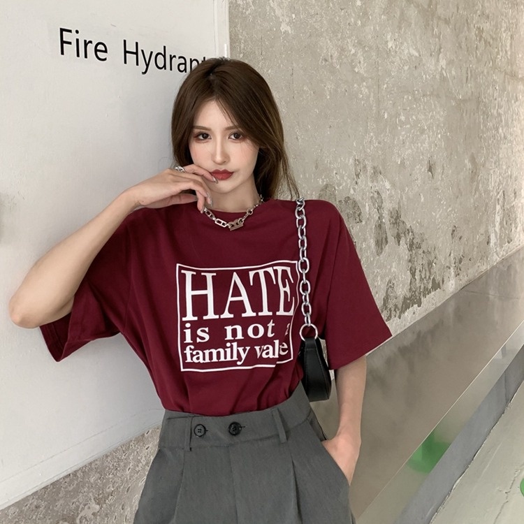 Áo thun XINLANYASHE ngắn tay dáng rộng in họa tiết thời trang Hàn Quốc cho nữ