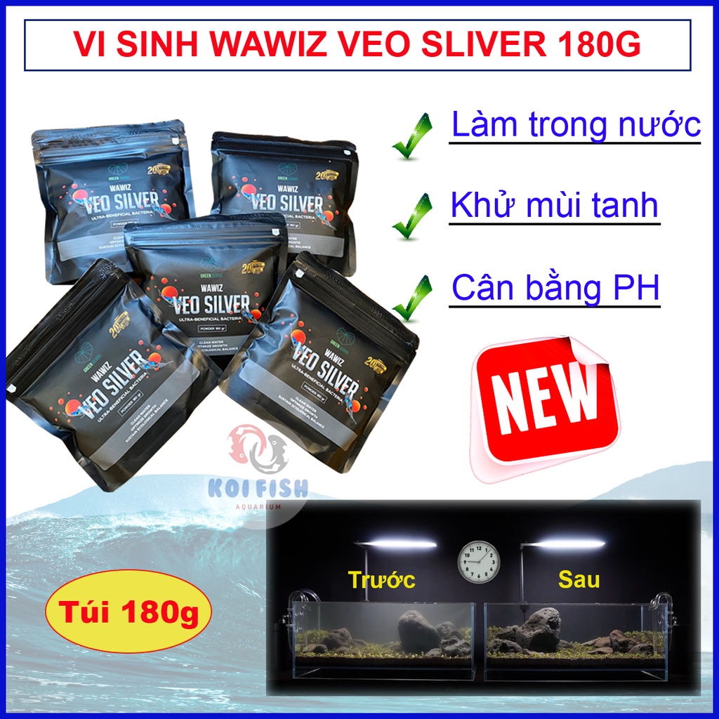 Vi sinh cho bể cá Wawiz Veo Sliver túi zip 180g giúp làm trong nước, cân bằng PH, khử mùi tanh hôi hiệu quả (mẫu mới)