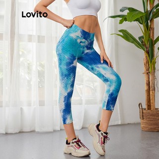 Quần legging Lovito ôm dáng nhuộm màu phong cách thể thao L03014 (xanh lam)