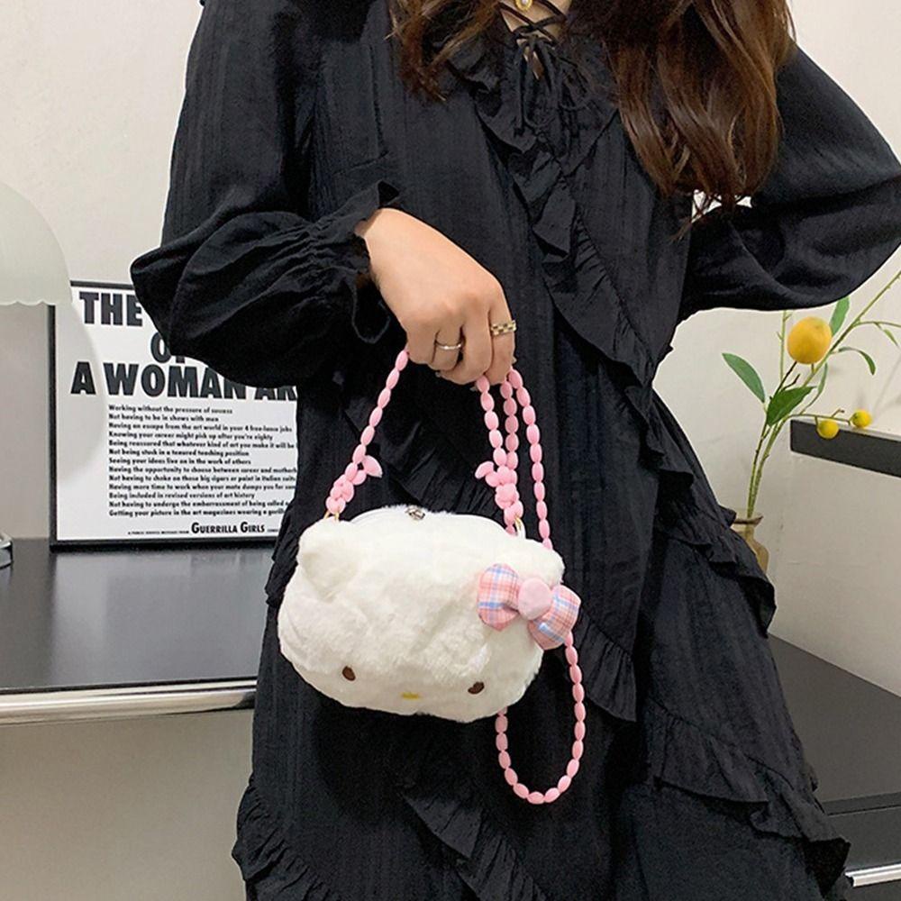 Túi Đeo Chéo Vải Lông Hình Mèo Kitty Phong Cách Lolita