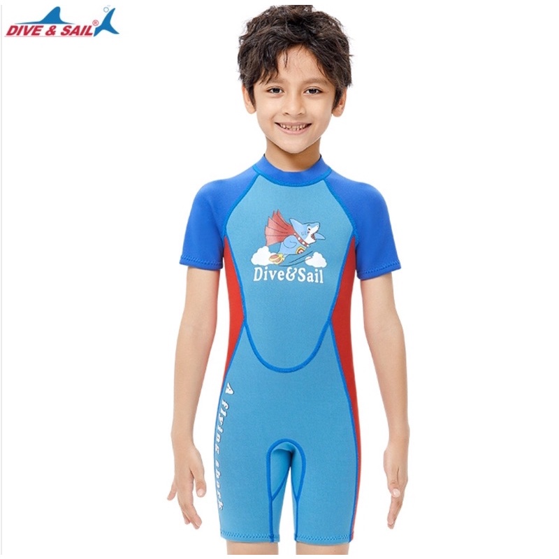 Đồ bơi giữ nhiệt ngắn tay dày 2.5mm cho bé trai WS M151614K hiệu Dive & Sail xanh cá mập