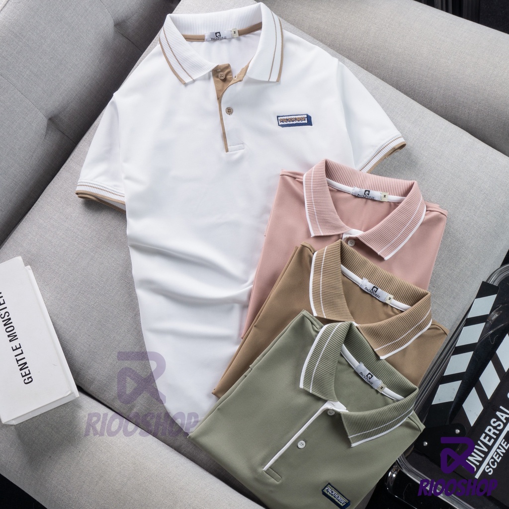 Áo thun nam polo, áo phông nam ngắn tay có cổ vnxk trơn basic cao cấp màu trắng, xanh rêu, nâu, hồng RIOOSHOP RSP079