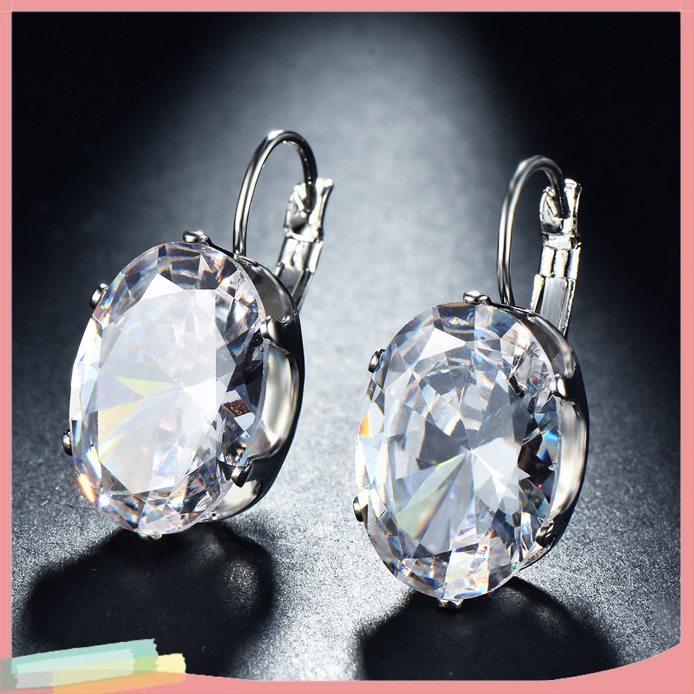 Đôi khuyên tai hình oval đính kim cương giả thời trang cho nữ