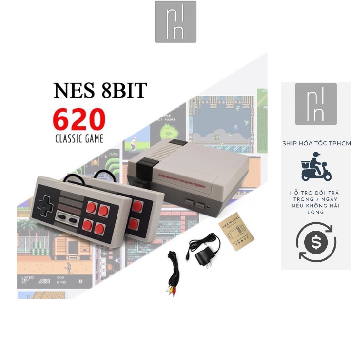 Máy Chơi Game Mario NES 8 Bit Có 620 Game Kèm 2 Tay Cầm Rời Dây AV Ra Tivi Và Adapter Có Trò Contra Hái Nấm Xe Tăng