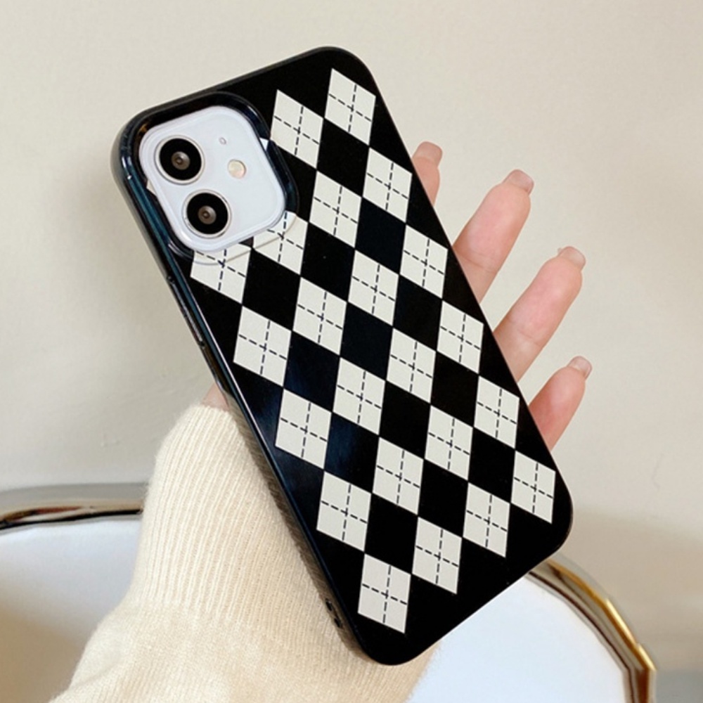 Ốp Điện Thoại TPU Mềm Họa Tiết Caro Màu Đen Bóng Kiểu Retro Cho IPhone 14 13 12 11 Pro XS XR 8 7 Plus