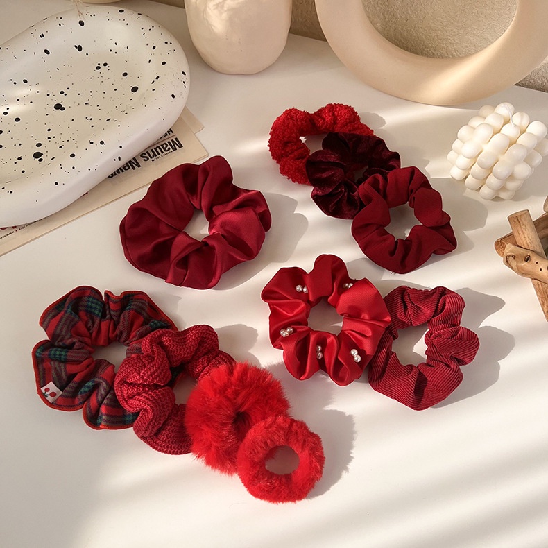 Dây Cột Tóc Phủ Lông Màu Đỏ Phong Cách Giáng Sinh / Năm Mới