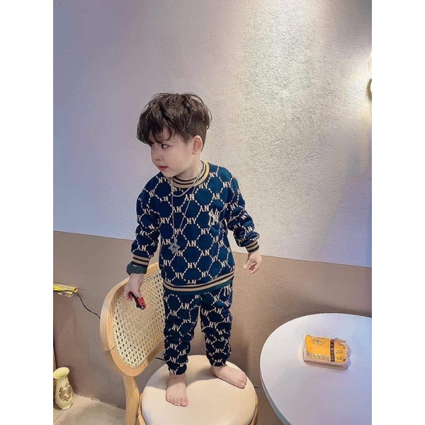 bộ mbl in tràn màu xanh than cho bé