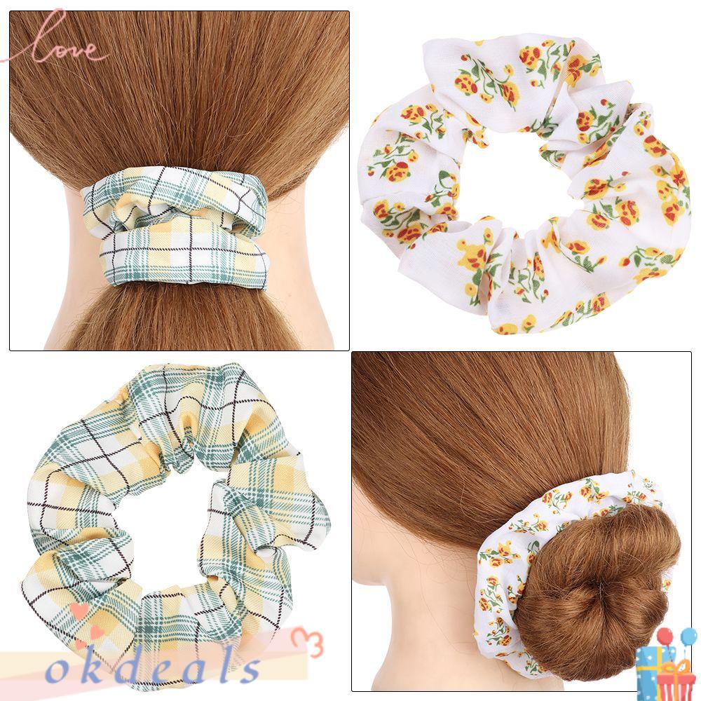 Dây Cột Tóc Scrunchies Màu Vàng In Họa Tiết Hoa Cho Nữ