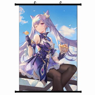 Poster vải treo tường in hình nhân vật game genshin impact ̣ keqing Ganyu hutao babara zhongli )