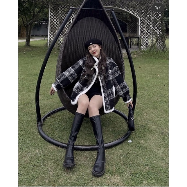 Áo khoác dạ lót lông kẻ caro ulzzang