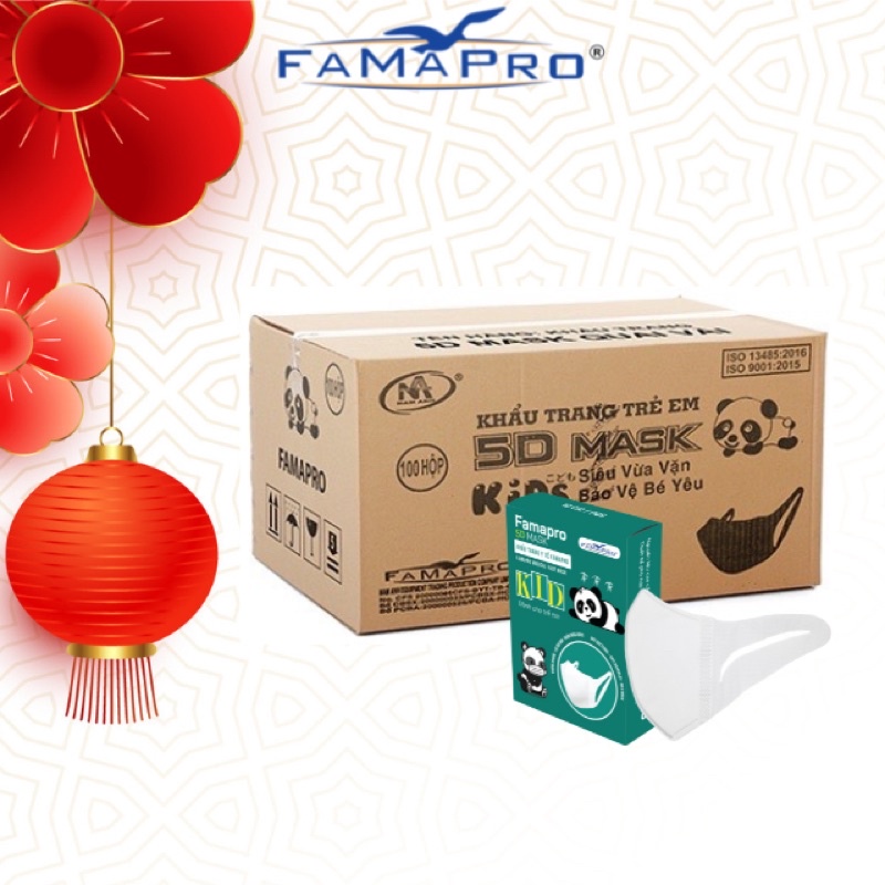 [5D BABY QUAI VẢI- THÙNG 100 HỘP- HỘP 10 CÁI] Khẩu trang y tế trẻ em kháng khuẩn 3 lớp Famapro 5D