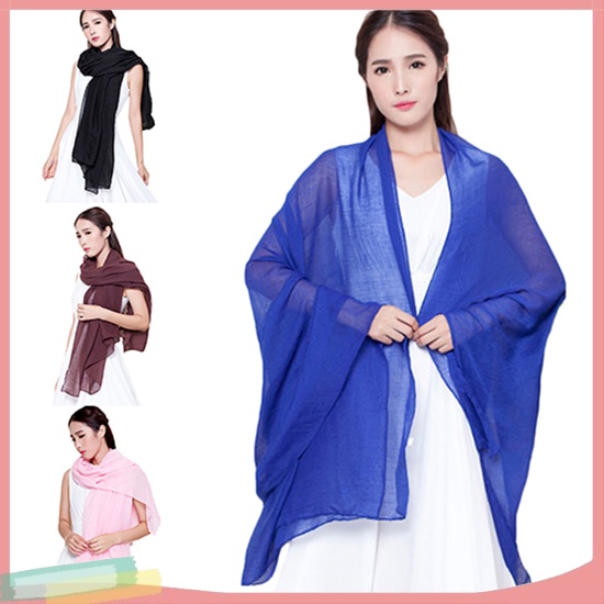 Khăn quàng cổ dài chất liệu vải cotton linen màu trơn thời trang dành cho nữ