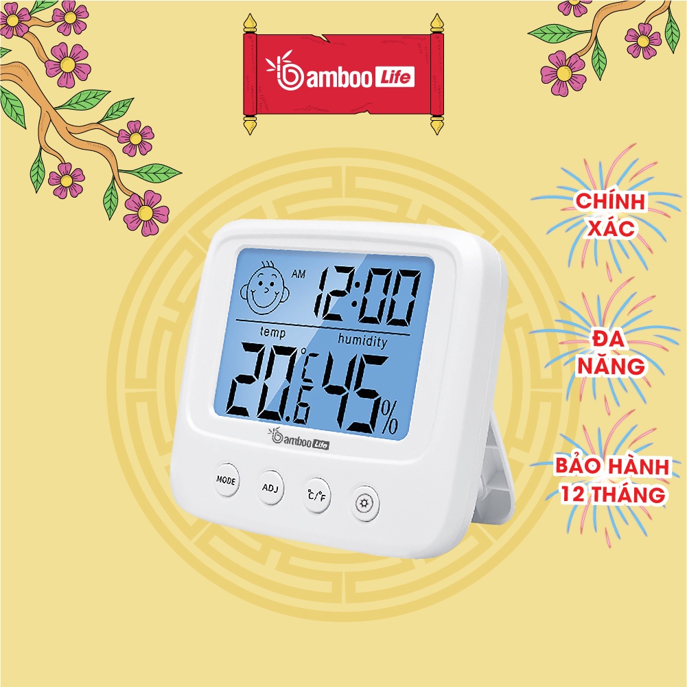 Nhiệt kế phòng điện tử Bamboo Life 3 trong 1 đo nhiệt độ và độ ẩm phòng ngủ cho bé đa năng, tiện dụng