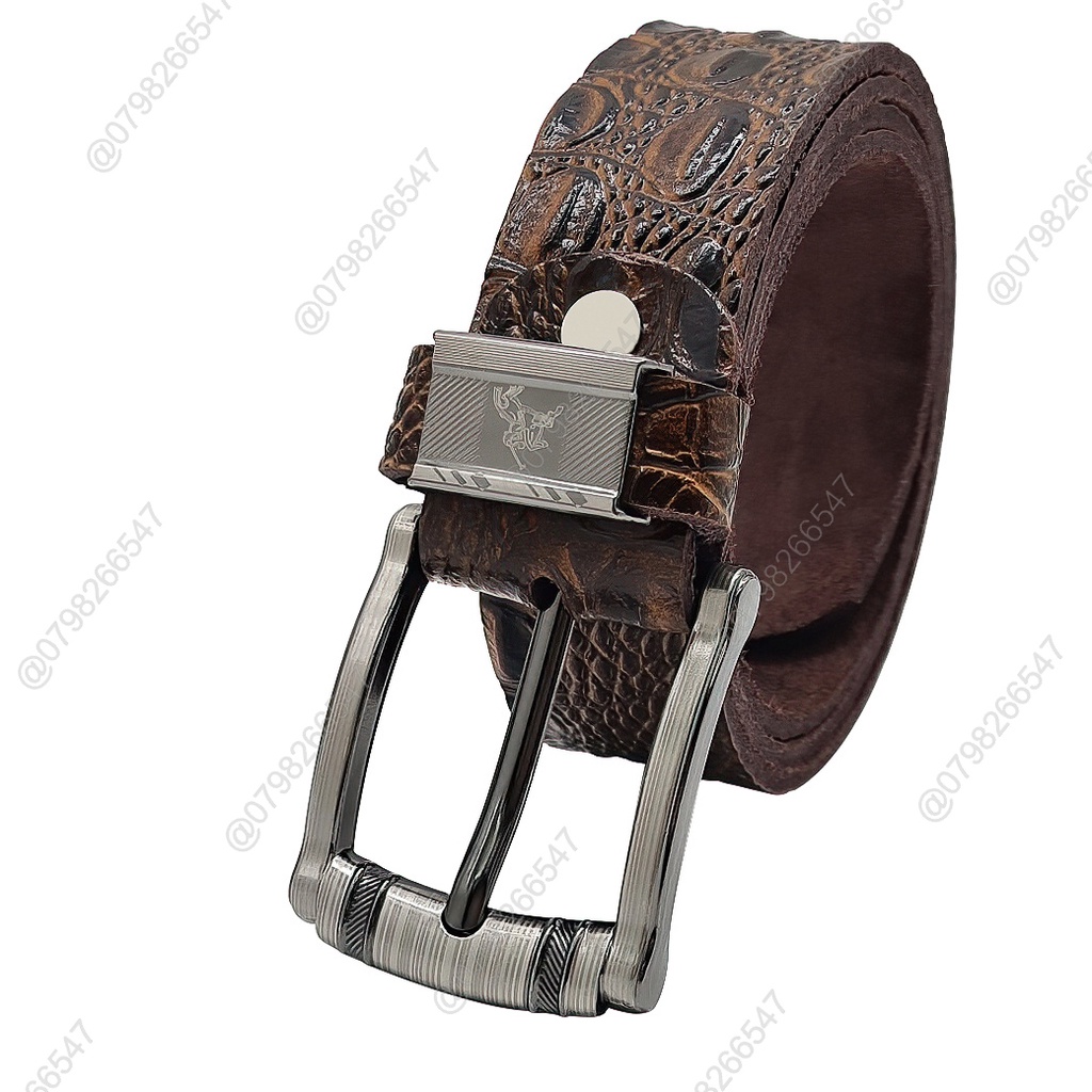 Dây nịt nam da bò thật dập vân cá sấu DHM-289 | Mặt khoá kim màu bạc nguyên khối | Bảo hành 12 tháng