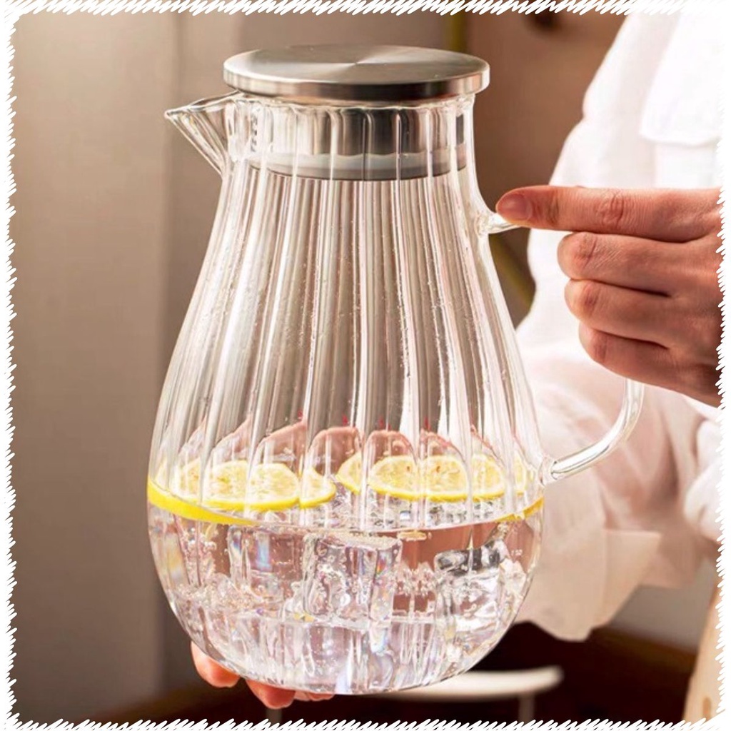 Bình đựng nước uống thủy tinh chịu nhiệt cao cấp lên tới 400 độ C vân sọc bầu dung tích 1.8L