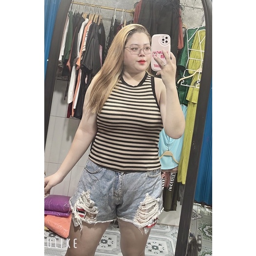 ÁO BA LỖ KẺ SỌC 55-90kg - ảnh thật mẫu béo chụp