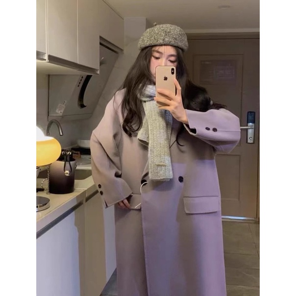Áo Dạ Dáng Dài Màu Tím Khoai Môn Xinh Hot Trend Order Quảng Châu