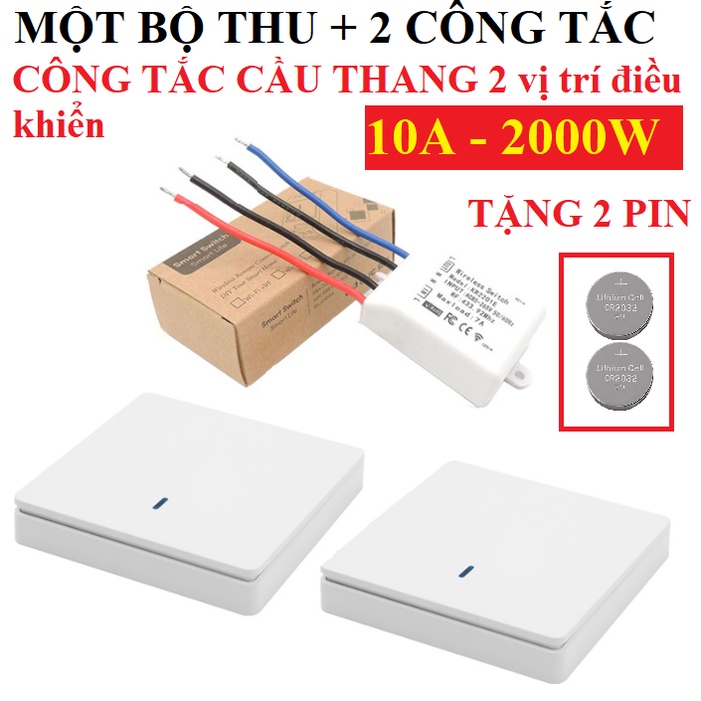 Công tắc điều khiển từ xa dán tường bật tắt đèn quạt 1 bộ thu mini 10A 2 công tắc điều khiển 2 vị trí công tắc cầu thang