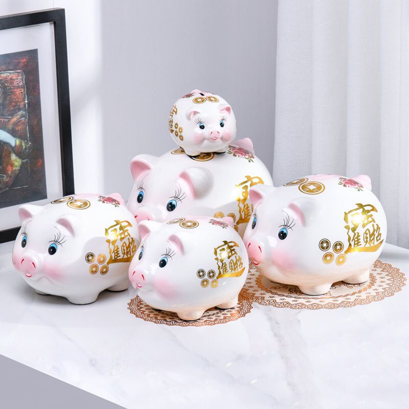 Ống Heo Tiết Kiệm Bằng Gốm Sứ Dễ Thương Xinh Xắn.Lợn đất bằng gốm sứ là điều không mong muốn. Dung lượng lớn chỉ có thể vào và ra. Douyin net chú heo dễ thương cho