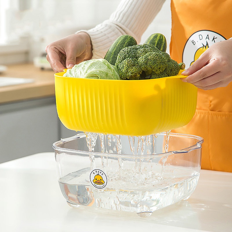 Rổ Rửa Trái Cây Hai Lớp Hình Vịt Vàng Nhỏ Xinh Đa Năng
