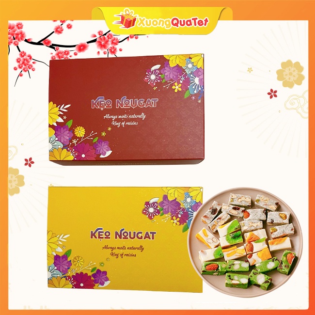 Kẹo Nougat sữa hạt vị vani, vị matcha ăn liền, hộp giấy cao cấp 300gr, 500gr